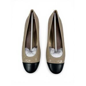 Vaneli Serene Ballet Flat Womens 8 M Beige Black Cap Toe Quilted Nappa Leather